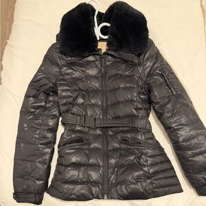 Michael Kors Charcoal Puffer Jacket with Fur Collar